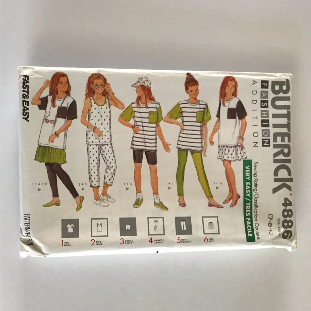 🧵3for12🧵 VTG Butterick Pattern 4886 Girl’s Top Skirt Shorts Leggings Pants - Picture 2 of 4
